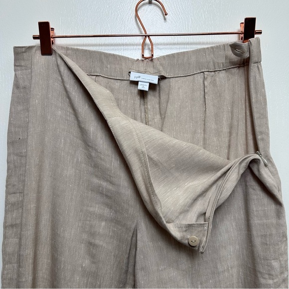 J. Jill Linen Stretch Pull On Ankle Pants M Tall Oatmeal Tan Button Hem - Picture 2 of 7